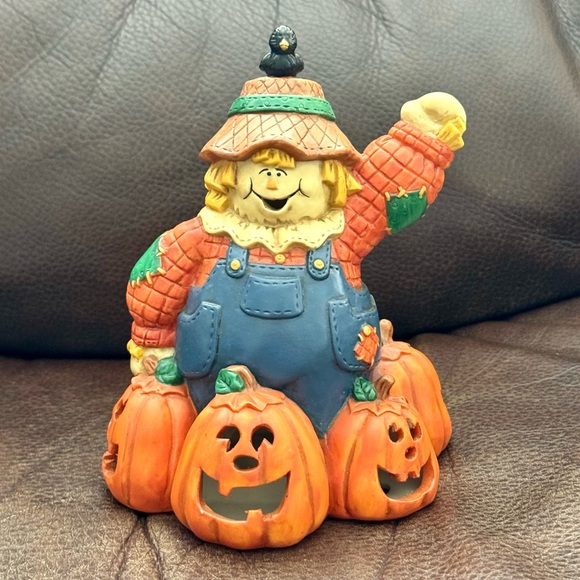 Scarecrow in the Pumpkin Patch Ceramic Tea Light Candle Holder - Colleen Parry - Picture 1 of 15